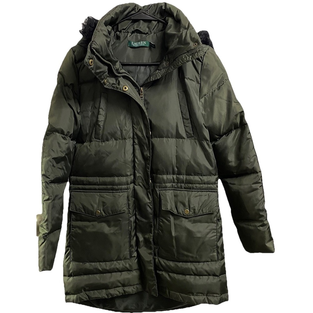 Lauren Ralph Lauren Women's Down Puffer Jacket Hooded Coat Army Green Sz.XS EUC